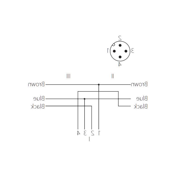 M12 4Pin male/2x Free end、Y-type pre cast PUR drag chain cable、Black sheath、 64SY01-XXX